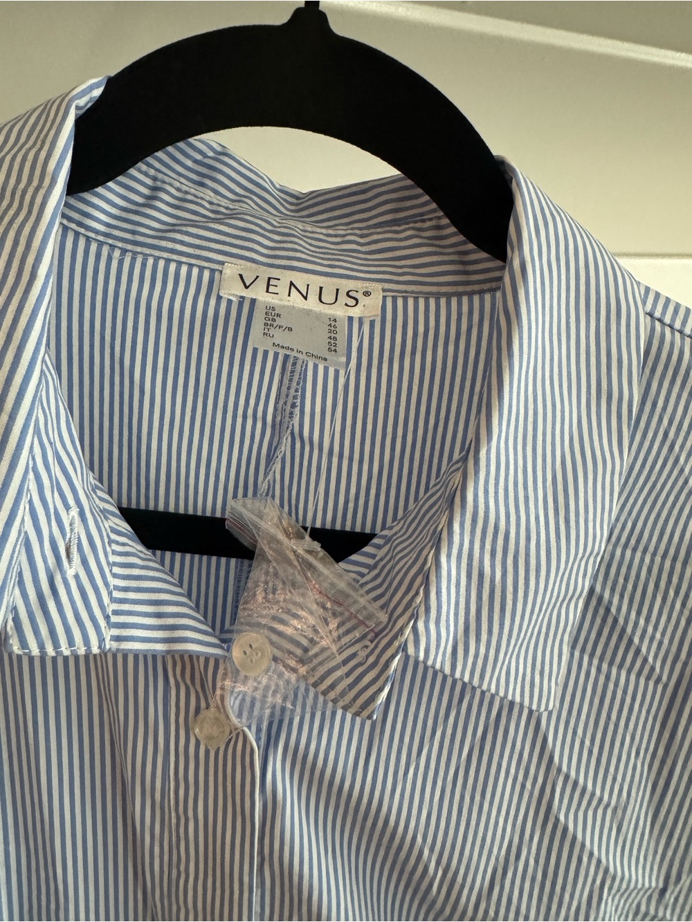 VENUS Light Blue and White Striped Button-Down Shirt